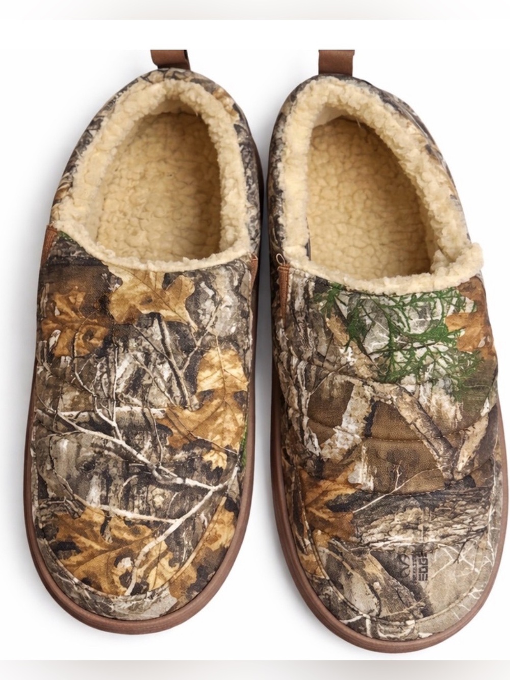 New Ozark Camouflage Brown Green Sherpa-Lined Slippers